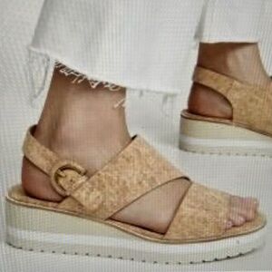 VINCE Shelby Cork Upper Slingback Wedge Platform Sandals Sz 6M